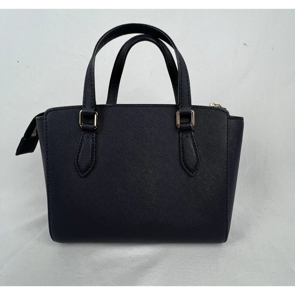 TORY BURCH Mini Emerson Tote Navy Blue Saffiano Leather Satchel Bag Charm